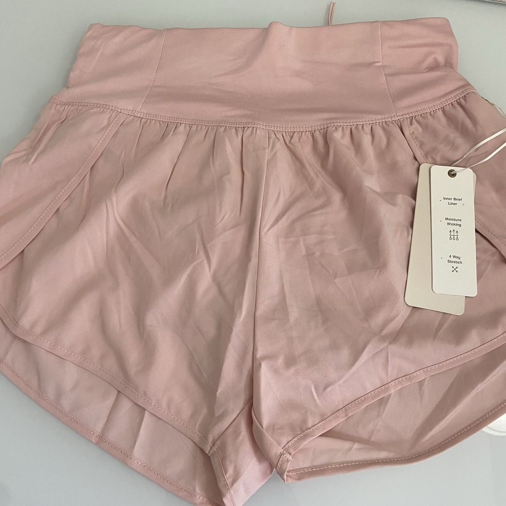 Women's Love Tree Running Shorts Pink Pull On Athletic Lined High‎ Waisted Med